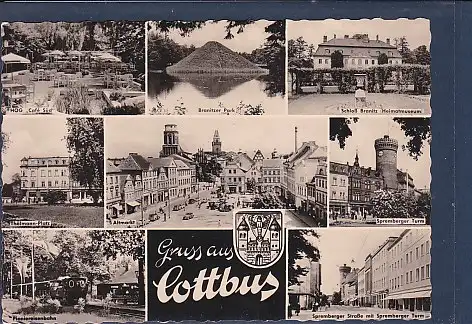 [Ansichtskarte] AK Gruss aus Cottbus 8.Ansichten HOG Cafe Süd - Thälmann Platz - Pioniereisenbahn 1960. 