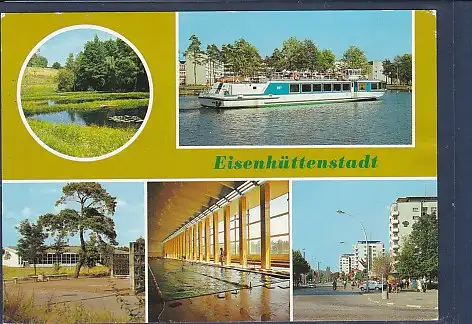 [Ansichtskarte] AK Eisenhüttenstadt 5.Ansichten An den Goldfischteichen - MS Friedensgrenze - Leninallee 1983. 