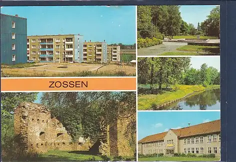[Ansichtskarte] AK Zossen 5.Ansichten Neubauten - Burgruine im Stadtpark - Berufsschule 1985. 