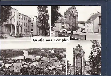[Ansichtskarte] AK Grüße aus Templin 4.Ansichten Krankenhaus - Mühlen Tor - Berliner Tor - Stadtsee 1980. 