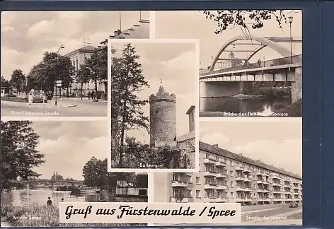 [Ansichtskarte] AK Gruß aus Fürstenwalde / Spree 5.Ansichten Ernst Thälmann Straße - Bullenturm - Brücke der Thälmann Pioniere 1975. 