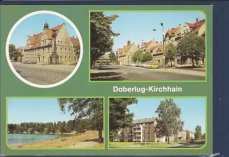 [Ansichtskarte] AK Doberlug Kirchhain 4.Ansichten Rathaus - Am Markt - Strandbad Erna - Bahnhofstraße 1989. 