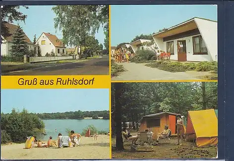 [Ansichtskarte] AK Gruß aus Ruhlsdorf 4.Ansichten Dorfstraße - Jugenderholungszentrum - Campingplatz 1989. 