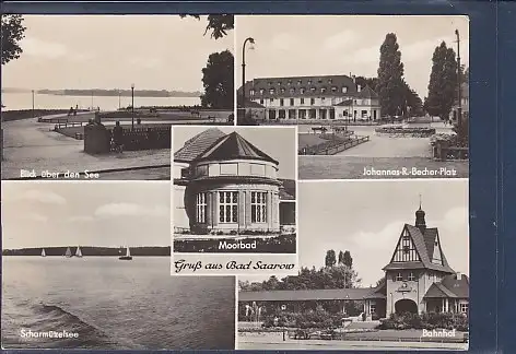 [Ansichtskarte] AK Gruß aus Bad Saarow 5.Ansichten Johannes R. Becher Platz - Bahnhof 1966. 