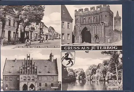 [Ansichtskarte] AK Gruss aus Jüterbog 4.Ansichten Platz der Jugend in Richtung Zinnaer Straße - Dammtor 1968. 