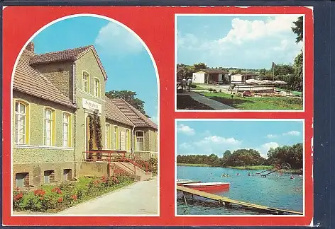 [Ansichtskarte] AK Fürstenwerder Ferienheim Fibigershof 3.Ansichten Ferienheim - Bootsanleger und Badestelle 1986. 