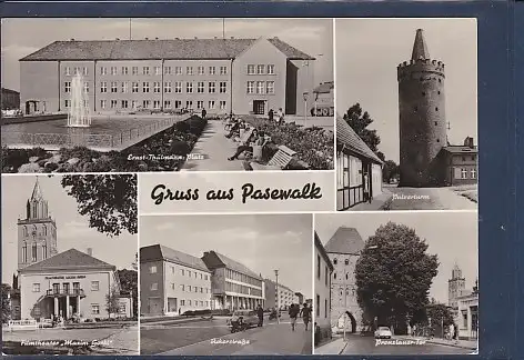 [Ansichtskarte] AK Gruss aus Pasewalk 5.Ansichten Ernst Thälmann Platz - Pulverturm - Filmtheater Maxim Gorki 1973. 