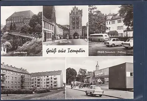 [Ansichtskarte] AK Gruß aus Templin 5.Ansichten Goethe Schule - Berliner Tor - FDGB Ferienheim Aufbau 1976. 