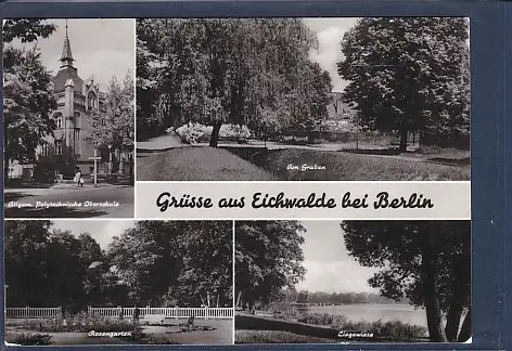 [Ansichtskarte] AK Grüsse aus Eichwalde bei Berlin 4.Ansichten allgem. Polytechnische Oberschule - Am Graben 1976. 