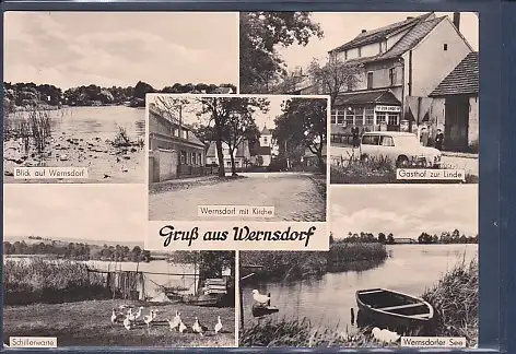 [Ansichtskarte] AK Gruß aus Wernsdorf 5.Ansichten Gasthof zur Linde - Wernsdorf mit Kirche - Schillerwarte 1963. 