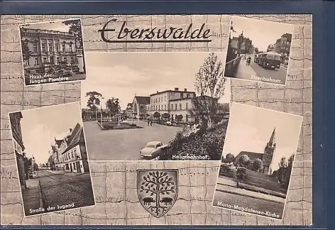[Ansichtskarte] AK Eberswalde  5.Ansichten Haus der Jungen Pioniere - Eisenbahnstraße - Hauptbahnhof - Straße der Jugend 1963. 