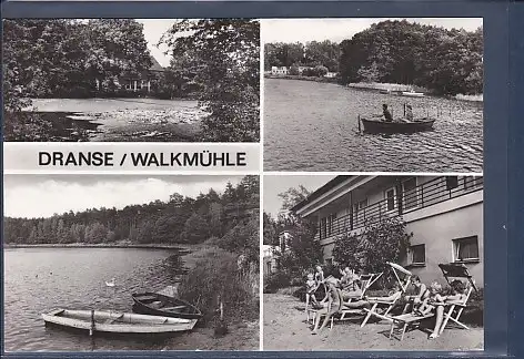 [Ansichtskarte] AK Dranse / Walkmühle 4.Ansichten Konsum Gaststätte und die alten Mühle in Walkmühle - Angler Kleinen Baal See 1986. 
