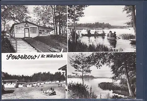 [Ansichtskarte] AK Sewekow / Kr. Wittstock 4.Ansichten Konsum Gaststätte Donnerberg - Ausfahrt der Angler auf den Langenhagen See 1984. 