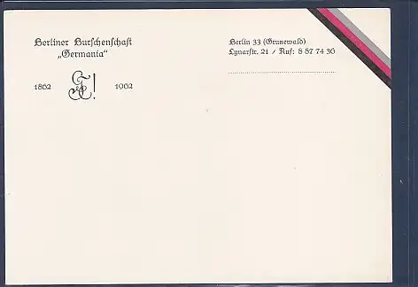 [Ansichtskarte] AK Berliner Burschenschaft Germania 1862-1962 Berlin 33 ( Grunewald) Lynarstr. 21. 