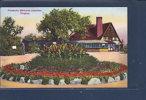 [Ansichtskarte] AK Fürstliche Gärtnerei Liebichau Eingang 1920. 
