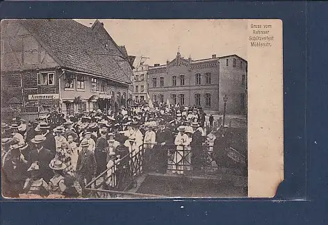 [Ansichtskarte] AK Gruss vom Rehnaer Schützenfest Mühlenstr. 1910. 