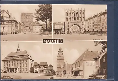 [Ansichtskarte] AK Malchin 4.Ansichten Steintor - Kalensches Tor - Rathaus - Filmbühne 1974. 