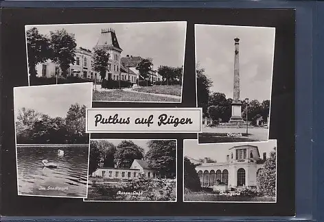 [Ansichtskarte] AK Putbus aus Rügen 5.Ansichten Obelisk - Stadtpark - Rosen Cafe - Orangerie 1968. 