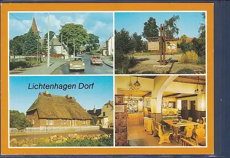 [Ansichtskarte] AK Lichtenhagen Dorf 4.Ansichten Dorfstraße - Informationsträger - Ehemalige Querbüdnerei - Konsum Gaststätte Lindenkrug 1989. 