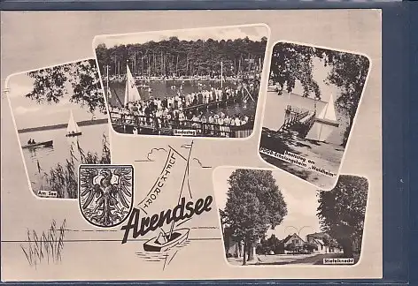 [Ansichtskarte] AK Arendsee 4.Ansichten Badesteg - Bootssteg am FDGB Erholungsheim Waldheim - Steifelknecht 1964. 