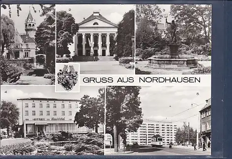 [Ansichtskarte] AK Gruss aus Nordhausen 5.Ansichten HO Hotel Handelshof am Albert Kuntz Platz - Rautenstraße und Wohnscheibe I 1978. 