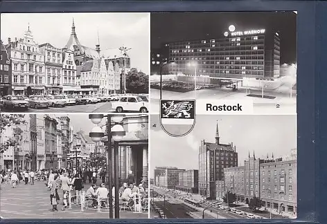 [Ansichtskarte] AK Rostock 4.Ansichten Ernst Thälmann Platz - Interhotel Warnow - Kröpeliner Straße - Lange Straße 1987. 
