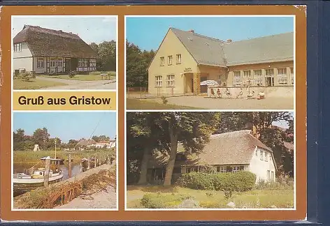 [Ansichtskarte] AK Gruß aus Gristow 4.Ansichten Ehem. Fischerhaus - Fischereihafen - Ehem. Dorfschule 1986. 