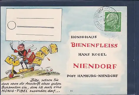 [Ansichtskarte] AK Honighaus Bienenfleiss Hans Kogel Niendorf Post Hamburg Niendorf 1958. 
