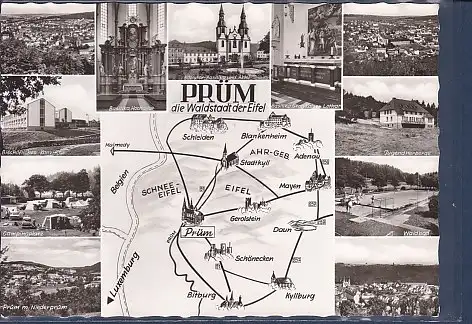 [Ansichtskarte] AK Prüm die Waldstadt der Eifel 11.Ansichten Waldbad - Campingplatz - Bischöfliches Konvikt 1968. 