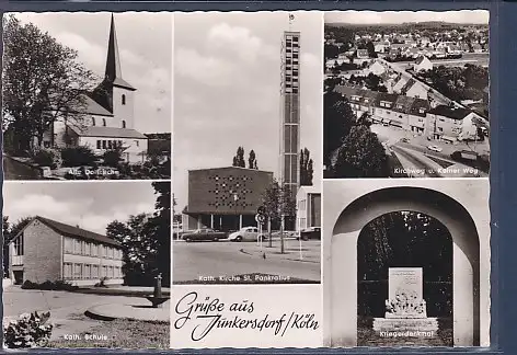 [Ansichtskarte] AK Grüße aus Junkersdorf / Köln 5.Ansichten Kath. Schule - Kirchweg u. Kölner Weg - Kriegerdenkmal 1965. 