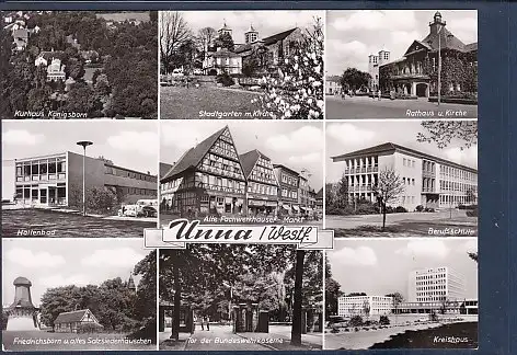 [Ansichtskarte] AK Unna / Westf. 9.Ansichten Kurhaus Königsborn - Stadtgarten . Kirche - Rathaus u. Kirche - Hallenbad 1971. 