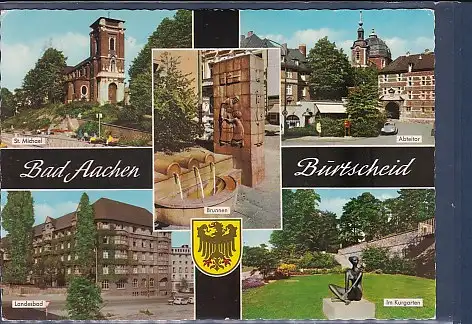 [Ansichtskarte] AK Bad Aachen Burtscheid 5.Ansichten St. Michael - Brunnen - Abteitor - Landesbad - im Kurgarten 1974. 