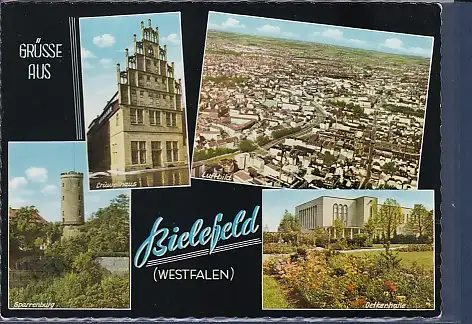 [Ansichtskarte] AK Grüsse aus Bielefeld ( Westfalen) 4.Ansichten Crüwellhaus - Luftbild - Sparrenburg - Oetkerhalle 1962. 