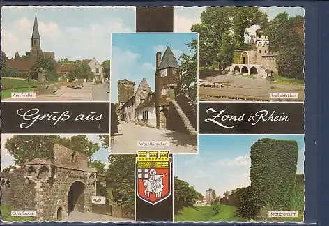 [Ansichtskarte] AK Gruß aus Zons a. Rhein 5.Ansichten Am Feldtor - Wachttürmchen - Freilichtbühne - Schloßruine - Krötschenturm 1968. 
