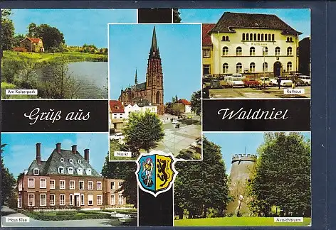 [Ansichtskarte] AK Gruß aus Waldniel 5.Ansichten Am Kaiserpark - Markt - Rathaus - Haus Klee - Aussichtsturm 1970. 