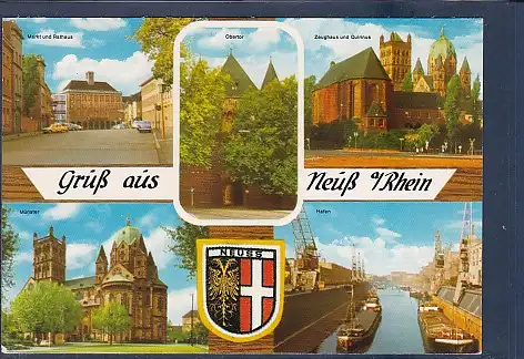 [Ansichtskarte] AK Gruß aus Neuß a/Rhein 5.Ansichten Markt und Rathaus - Obertor - Zeughaus und Quirinus 1985. 