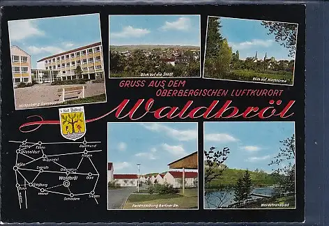 [Ansichtskarte] AK Gruß aus dem Oberbergischen Luftkurort Waldbröl 5.Ansichten Hallenberg Gymnasium - Blick auf die Stadt - Feriensiedlung Berliner Str. 1970. 