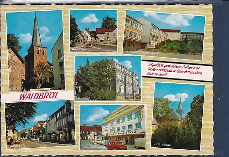 [Ansichtskarte] AK Waldbröl 7.Ansichten ev. Kirche - Kaiserstr. - Hallenberg Gymnasium - Nümbrechnerstr. 1970. 