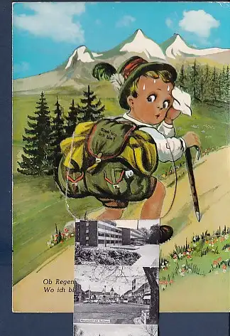 [Ansichtskarte] AK Liporello Junge mit Rucksack beim Wandern Gruß aus Moers 10.Ansichten 1969. 