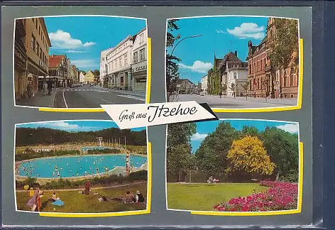 [Ansichtskarte] AK Gruß aus Itzehoe  4.Ansichten Breite Str. - Viktoria Str. - Freibad Klosterbrunnen 1970. 