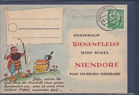[Ansichtskarte] AK Honighaus Bienenfleiss Hans Kogel Niendorf Post Hamburg Niendorf 1957. 