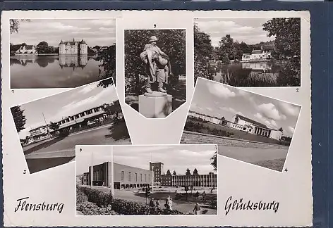 [Ansichtskarte] AK Flensburg Glücksburg 6.Ansichten Schloß Glücksburg - Gaststätte Alte Wassermühle - Zob 1960. 