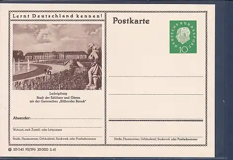 [Ansichtskarte] Bildpostkarte Ludwigsburg Stadt der Schlösser und Gärten mit der Gartenschau Blühendes Barock 1960. 