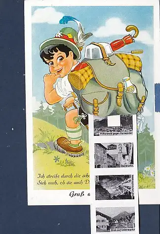 [Ansichtskarte] AK Liporello Gruß aus Mittenwald Wanderbub 10.Ansichten 1952. 