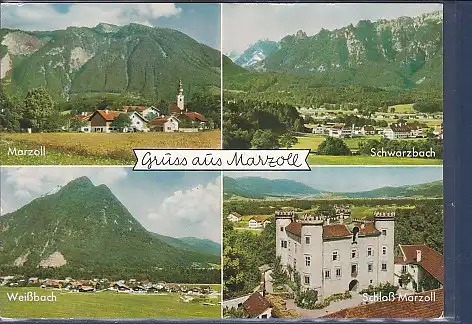 [Ansichtskarte] AK Gruss aus Marzoll 4.Ansichten Marzoll - Schwarzbach - Weißbach - Schloß Marzoll 1970. 