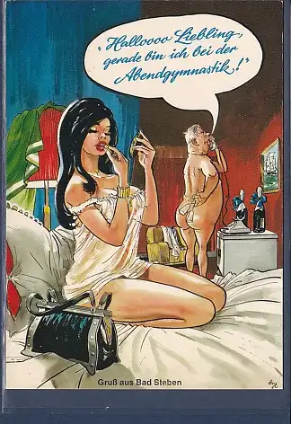 [Ansichtskarte] AK Gruß aus Bad Steben Hallooo Liebling gerade bin ich bei der Abendgymnastik 1975. 