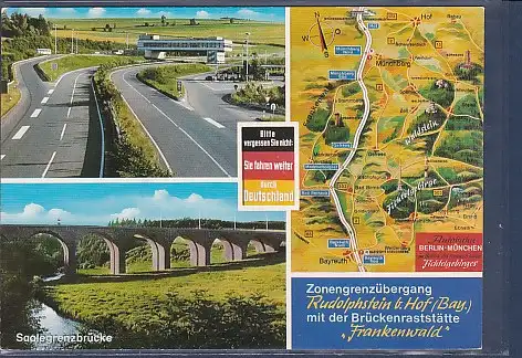 [Ansichtskarte] AK Zonengrenzübergang Rudolphstein b. Hof mit der Brückengaststätte Frankenwald 3.Ansichten 1970. 