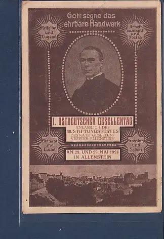 [Ansichtskarte] AK 1. Ostdeutscher Gesellentag am 28. und 29. Mai 1924 in Allenstein. 