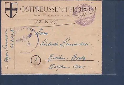 [Ansichtskarte] Ostpreussen Feldpost Brief 1945. 