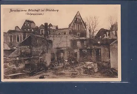 [Ansichtskarte] AK Zerschossene Ortschaft bei Ortelsburg Ostpreußenhilfe 1920. 
